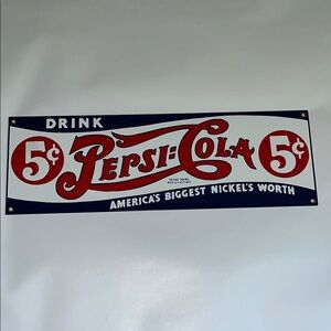 Vintage Pepsi-Cola porcelain  Sign (new) 18"x6"